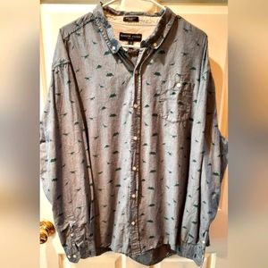 Random Access Shirt Mens XXL Gray Dinosaur Print Button Down Cotton Preppy